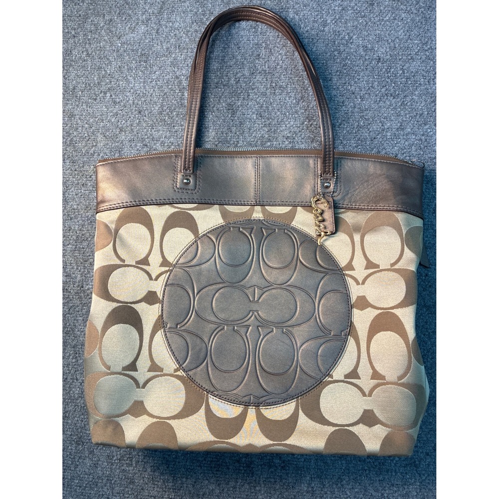 Coach Signature Audrey Tote Metallic Gold Bronze Jacquard Shoulder Bag 17044